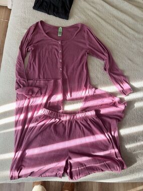 Honeydew Mauve Two-Piece Lounge Set - Button Front Top & Elastic Waist Shorts